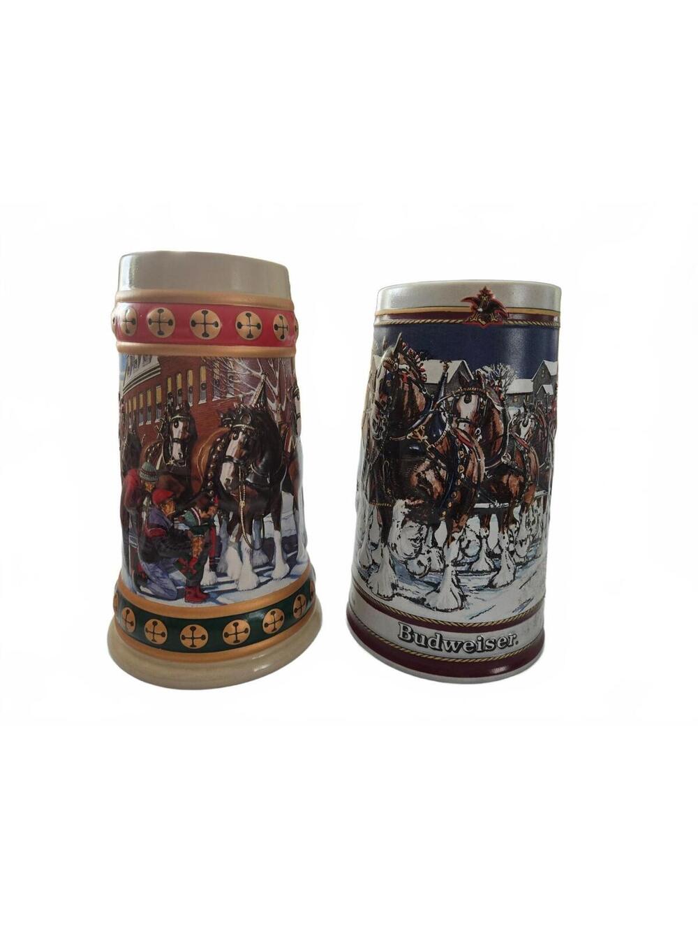 Budweiser Holiday Collector's Series Ceramic Steins (1989 & 1993) Vintage